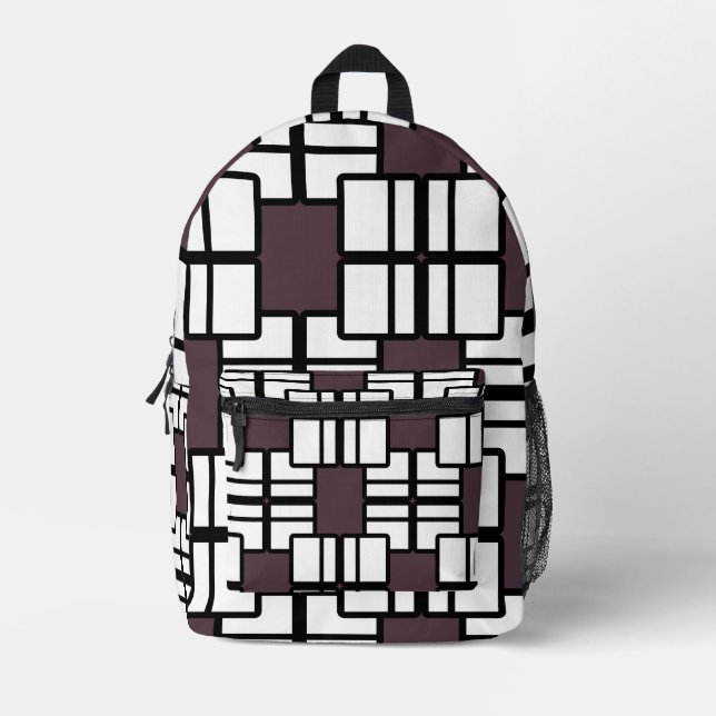 Mochila geométrica profunda, blanca y negra (Anverso)