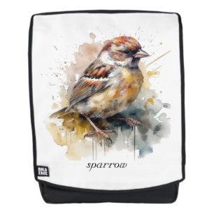 Mochila Gorrión acuarela rústico, personalizado