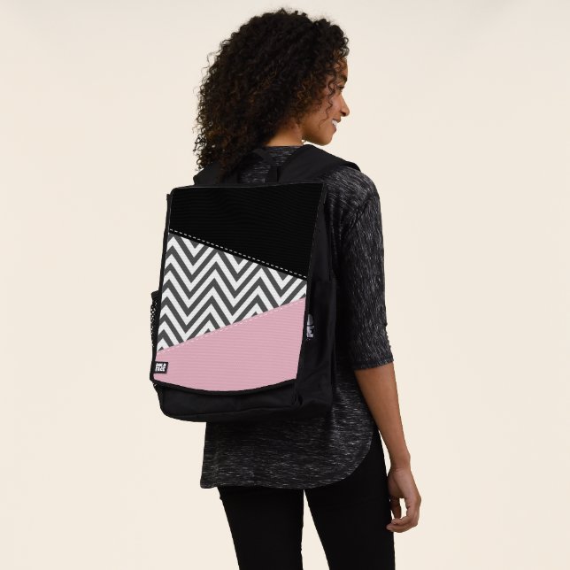 Mochila Gris Zigzag, Gris Chevron, Zigzag Pattern, Rosa (Puesto)