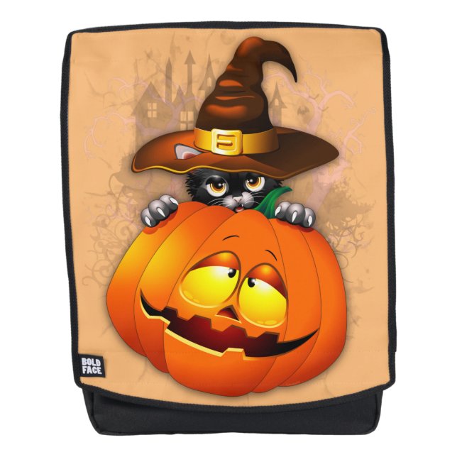 Mochila Halloween Curte Kitty Witch and Pumpkin Friend (Anverso)