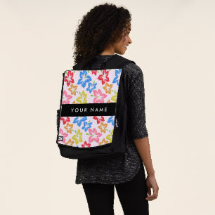 Mochila Hibisco Colorido, Patrón De Flores, Tu Nombre