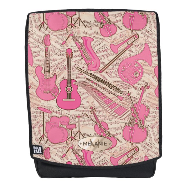 Mochila Hoja de música e instrumentos Pink/Ivory ID481 (Anverso)