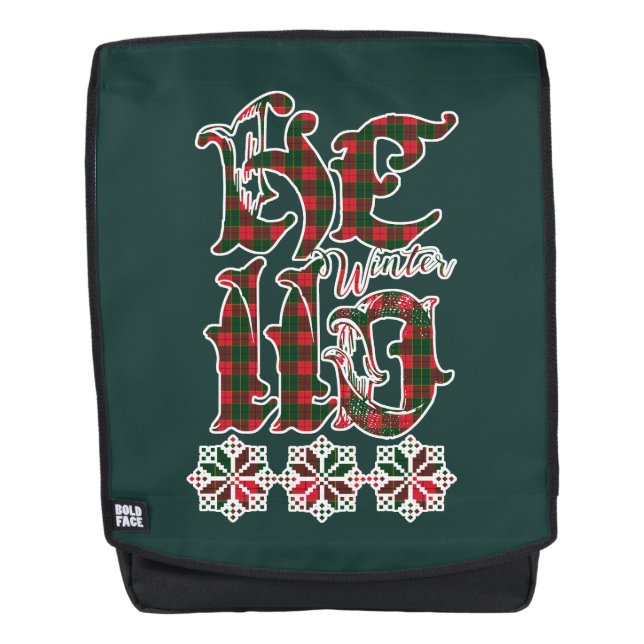 Mochila Hola vacaciones de invierno, patrón escocés (Anverso)