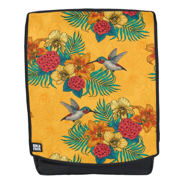Mochila Hummingbirds y el ramo tropical amarillo (Anverso)