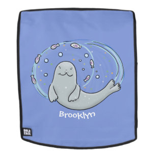 Mochila Ilustracion de foca feliz y personalizado de pesca