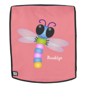 Mochila Ilustracion de personalizado de libélula azul y ro