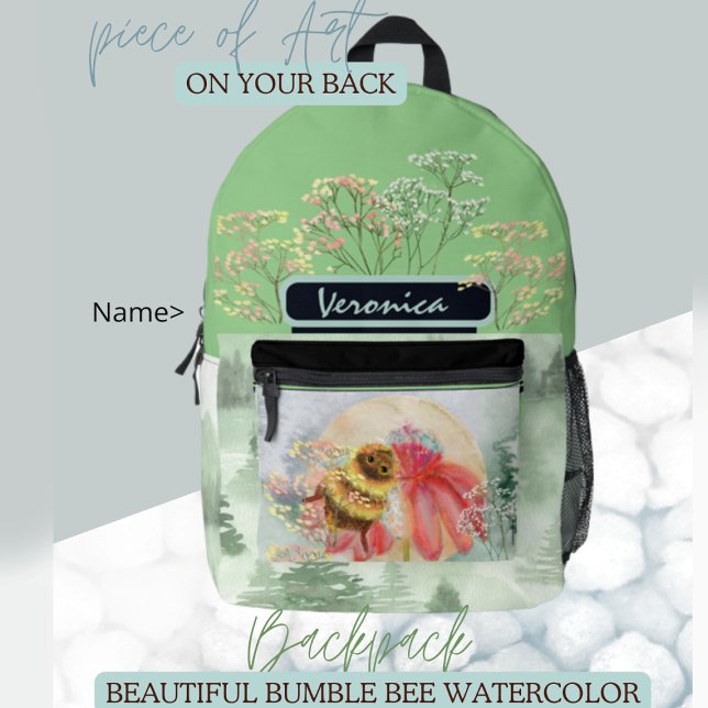 Mochila Impresa Abeja Bumblebee Adorable  (Cute Watercolor Bumble Bee Backpack
)