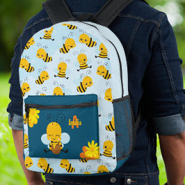 Mochila Impresa Abeja de burbuja feliz con flores niño pequeño