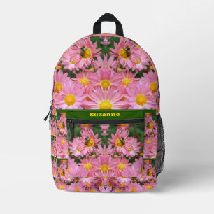 Mochila Impresa Abeja En Margaritas Rosadas Personalizadas