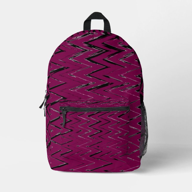 Mochila Impresa Abstract Zigzag Lines in Wine & White – Backpack (Anverso)