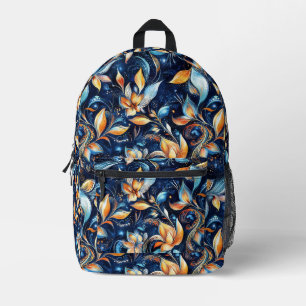 Mochila Impresa Abstracto azul y oro Hojas Paisley (2)