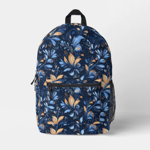 Mochila Impresa Abstracto azul y oro Hojas Paisley (3)