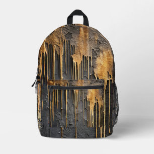 Mochila Impresa Abstracto Moderno Negro y Gotear Dorado Metálico