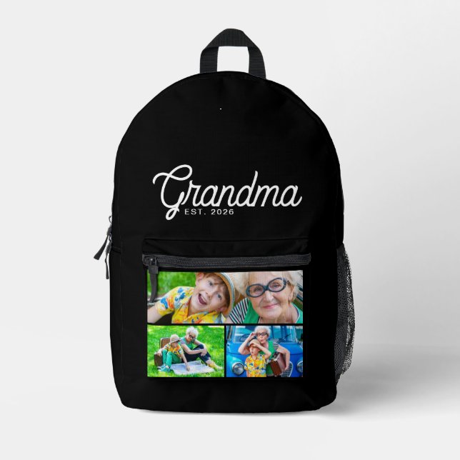 Mochila Impresa Abuela Establecido Script Negro 3 Foto (Anverso)