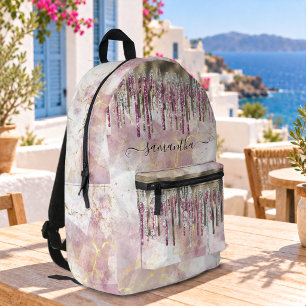 Mochila Impresa Accesorio de monograma con gotas de purpurina dora
