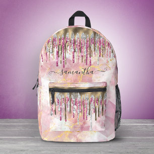 Mochila Impresa Accesorio de monograma con gotas de purpurina dora