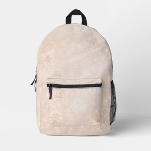Mochila Impresa Acento floral de marfil y oro rosa arte de IA