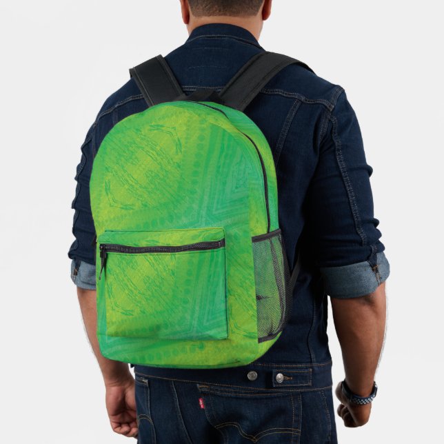 Mochila Impresa Aceptación | Patrón de Shibori azul verde amarillo (Insitu (Modelo))