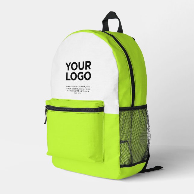 Mochila Impresa Acid Green | Logotipo y texto de negocios personal (Esquina derecha trasera )