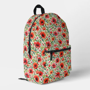 Mochila Impresa Acuarela Botánica Amapolas Coral