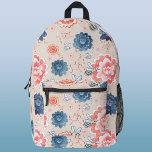 Mochila Impresa Acuarela de abejas y flores<br><div class="desc">Las abejas y las flores lucen un tinte de color rosa,  azul y melocotón. Arte original de Nic Squirrell.</div>