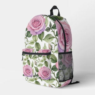 Mochila Impresa Acuarela de rosas rosadas y lavanda