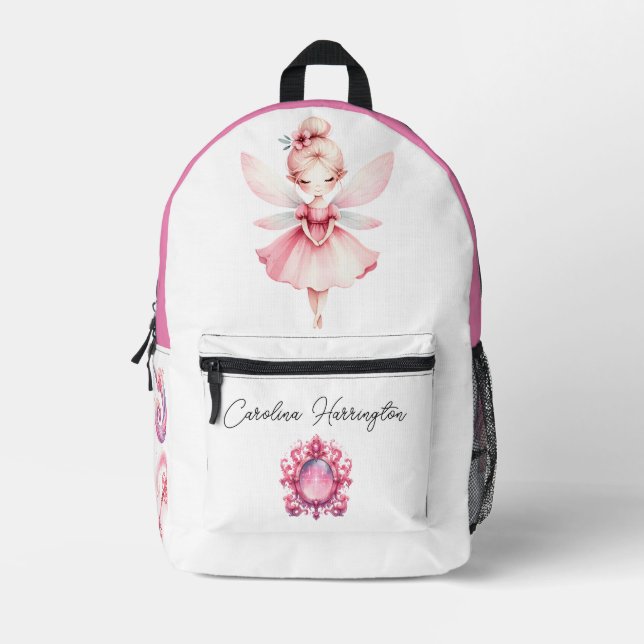 Mochila Impresa Acuarela Flor rosa Hada Espejo Espejo Rosado (Anverso)