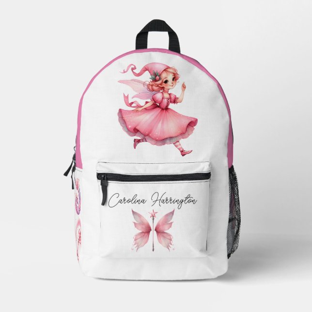 Mochila Impresa Acuarela Flor rosa Hada Mariposa Mushroom (Anverso)