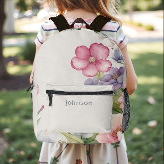 Mochila Impresa Acuarela floral Cottagecore púrpura rosa femenino
