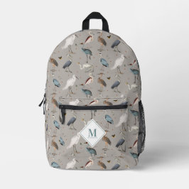 Mochila Impresa Acuarela Heron Bird Egret Nature Monogramada