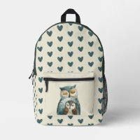 Acuarela Mama Owl & Owlet Verde azulada Heart Patt