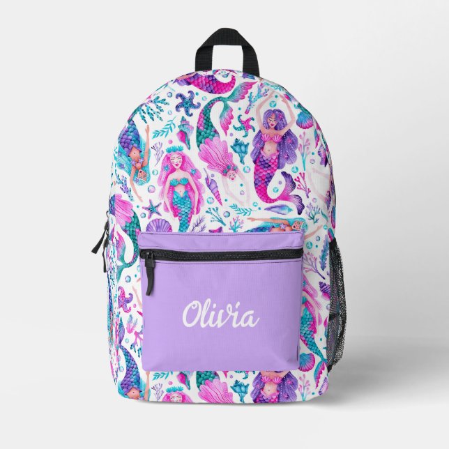 Mochila Impresa Acuarela Mermaids Estanques marítimos + Starfish (Anverso)