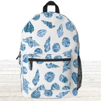 Acuarela Náutica de Conchas de Mar Azul y Blanco