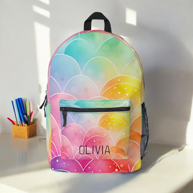 Mochila Impresa Acuarela Pastel de arcoiris monograma (Subido por el creador)