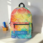 Mochila Impresa Acuarela Pastel de arcoiris monograma<br><div class="desc">Abróchese el día de su hijo con la mochila impresa del monograma de acuarela pastel Rainbow Cute. Esta encantadora mochila presenta un hermoso diseño acuarela de arcoiris pastel con nubes esponjosas, personalizable con el monograma de su hijo para un toque personal. Fabricado con materiales duraderos, incluye compartimentos espaciosos y zapatillas...</div>