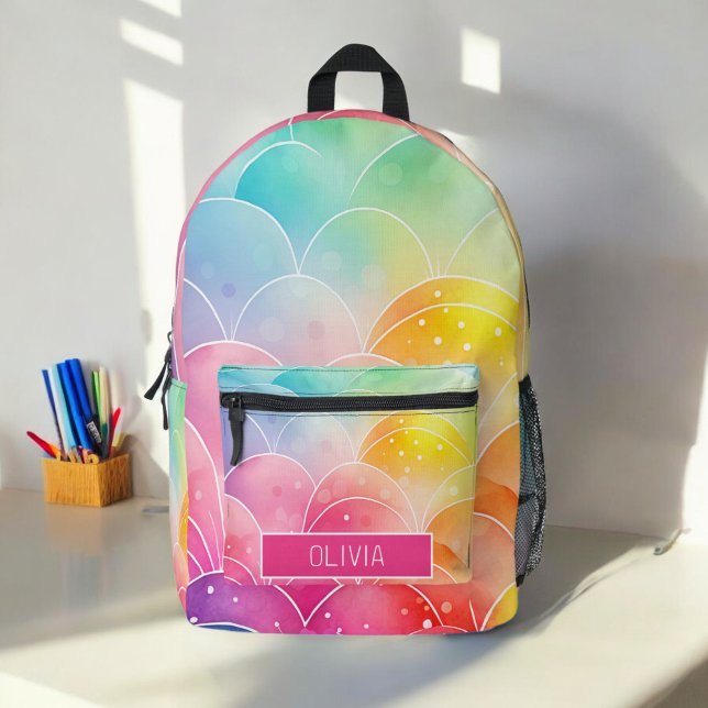 Mochila Impresa Acuarela Pastel de arcoiris monograma (Subido por el creador)