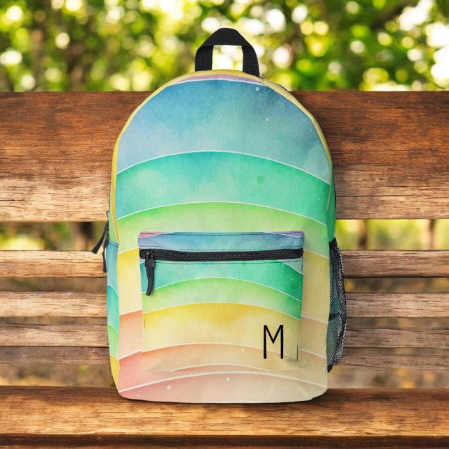 Mochila Impresa Acuarela Pastel de arcoiris monograma (Subido por el creador)