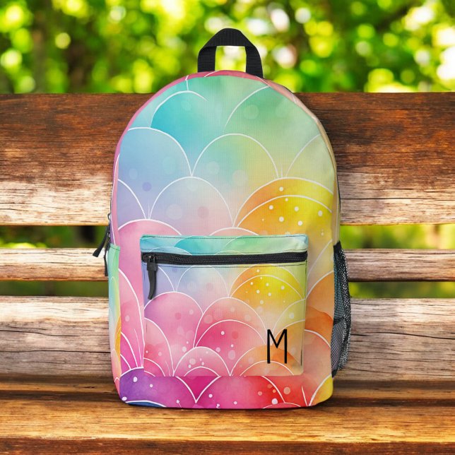 Mochila Impresa Acuarela Pastel de arcoiris monograma (Subido por el creador)