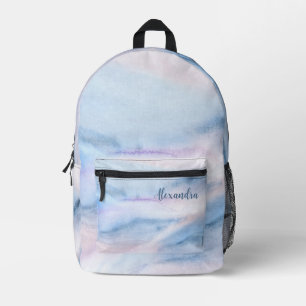 Mochila Impresa Acuarela Resumen Marble azul rosado con nombre