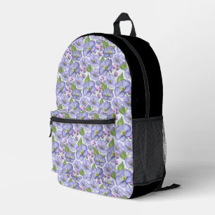 Mochila Impresa Acuarela Violetas Moradas y Patrón Floral