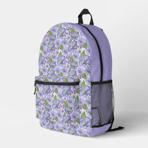 Mochila Impresa Acuarela Violetas Moradas y Patrón Floral