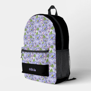 Mochila Impresa Acuarela Violetas Moradas y Patrón Floral