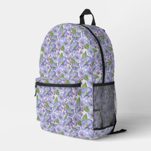 Mochila Impresa Acuarela Violetas Moradas y Patrón Floral