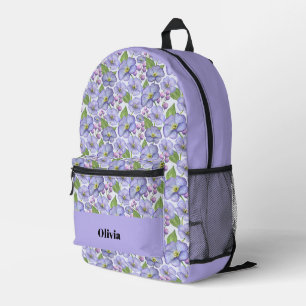 Mochila Impresa Acuarela Violetas Moradas y Patrón Floral
