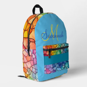 Mochila Impresa Acuarela y Tinta de Arcoíris, Formas Geométricas