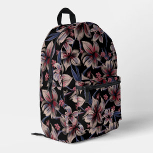 Mochila Impresa Acuarelas Crimson Floral sobre negro