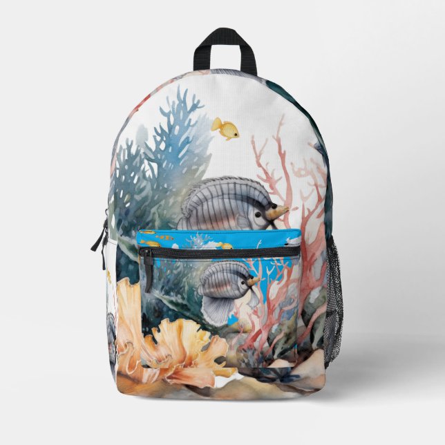 Mochila Impresa Acuario de pintura marina (Anverso)