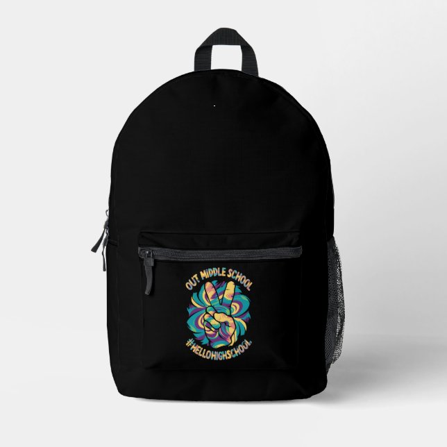 Mochila Impresa Adiós a la escuela secundaria Hola escuela secunda (Anverso)