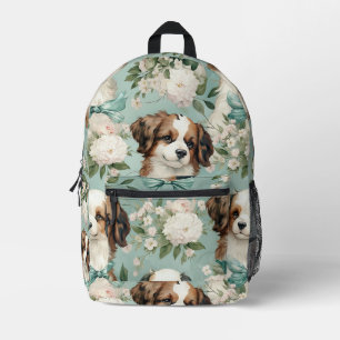 Mochila Impresa Adorable cachorro en un fondo verde sabio