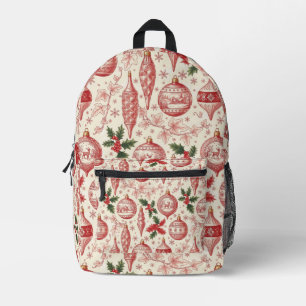 Mochila Impresa Adornos de Navidad de Chinoiserie Toile Rojo